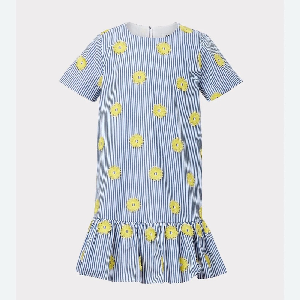 MILLY MINIS POM POM EMBROIDERED STRIPE T-SHIRT DRESS GIRLS SIZE 14 NWT
